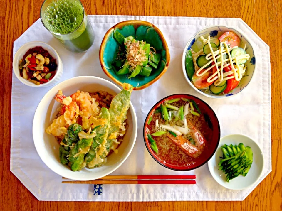 💝はみちゃんのジョイフルキッチンモーニング^_^💞和定食^_^💞朝から天ぷら（笑）卵とじ天丼^_^|はみちゃんさん