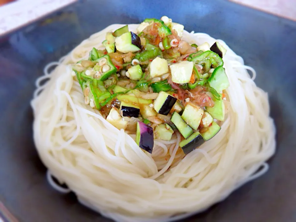 夏野菜のダシでぶっかけ素麺|Yasuo  Watanabeさん