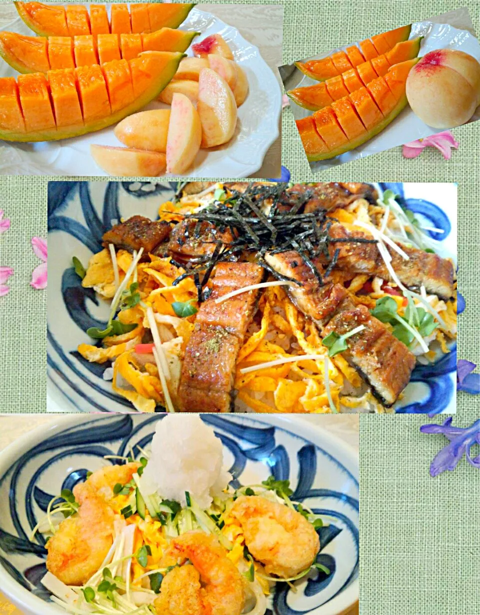 Snapdishの料理写真:暑い夏のお昼ご飯　うなちらし＆小海老のぶっかけおろしうどん|ｋｚｓｙｋさん