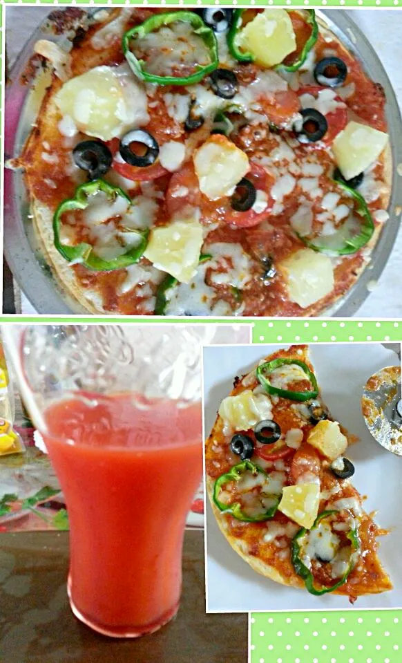 my special hawaiian delight pizza#tomato juice#snack time@Miki's House|Miki Jorierose Obispoさん