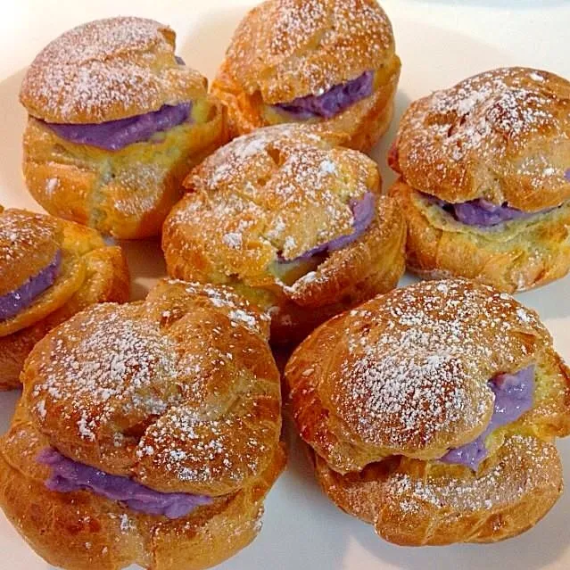 Choux Cream filled murasaki imo 🍠( Cream Puff with Halaya )|💖 ジジ 💖さん