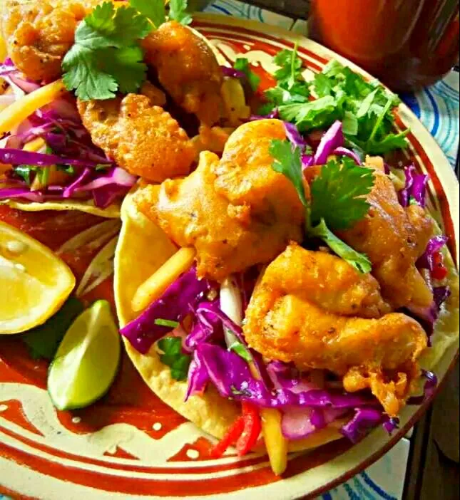 Beer-Battered Catfish Tostadas with a Mango Cabbage Slaw|EriLorn foodtripさん