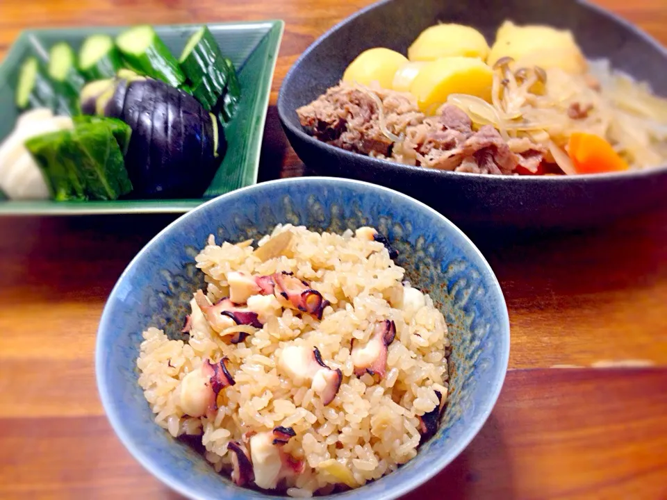 タコ飯 肉じゃが ぬか漬けで晩御飯|K N 3さん