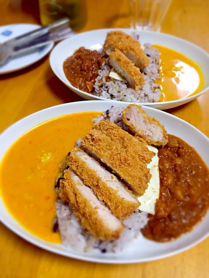 Snapdishの料理写真:レモンチキンカレーとひよこ豆のカレー♫(KALDIのレトルトだよ♫)|山本佳子さん