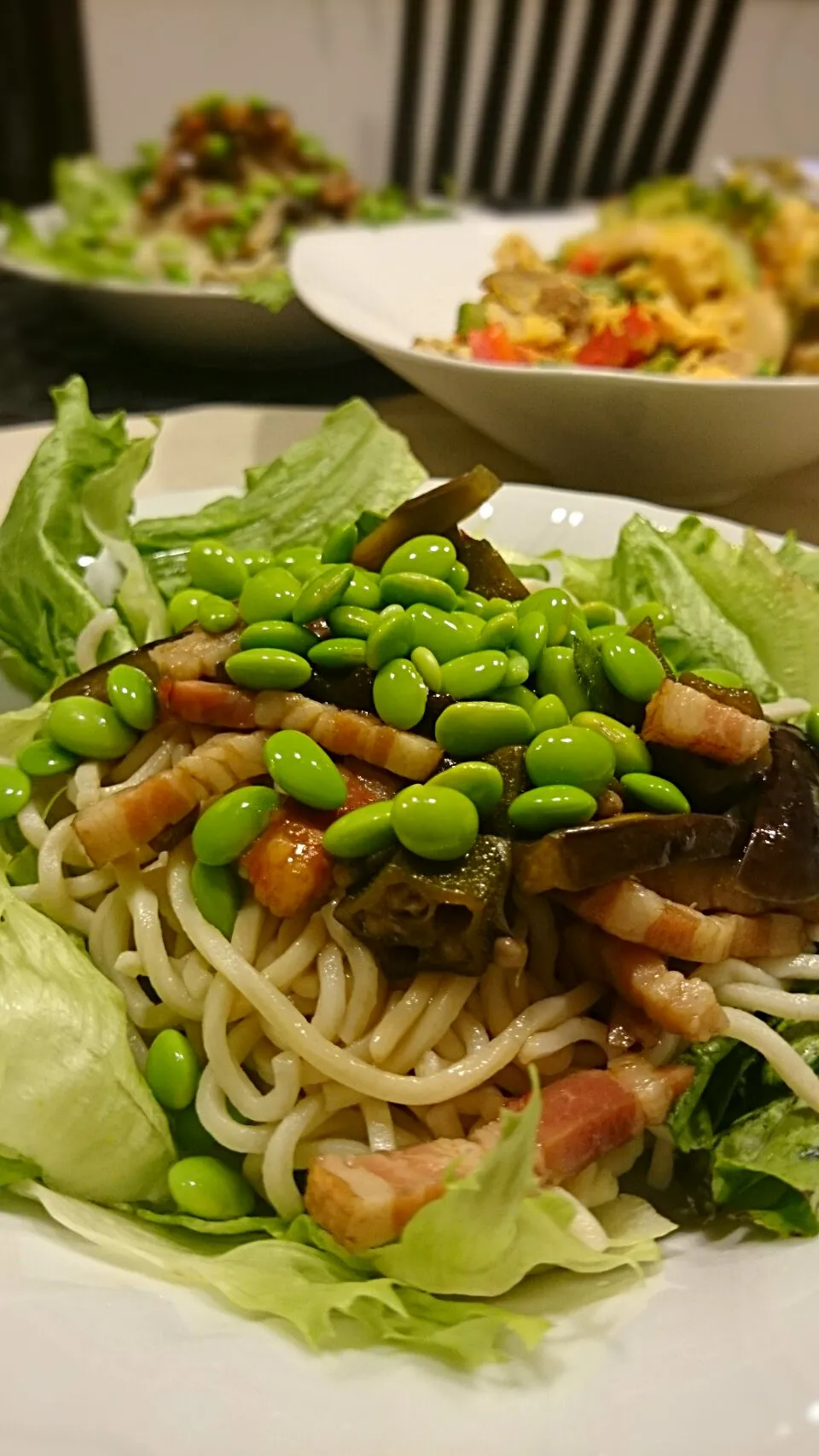 Snapdishの料理写真:夏野菜とベーコンの冷製自家製うどん|Yusuke Sawamoriさん