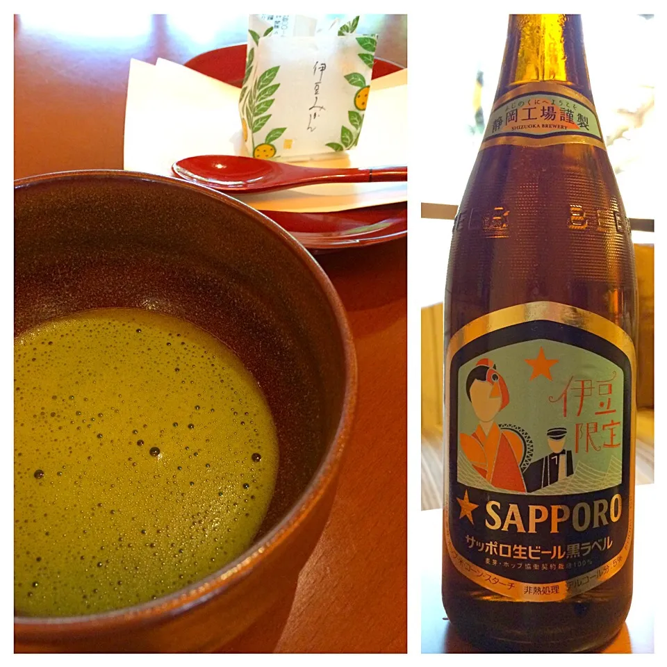 Snapdishの料理写真:冷たいゼリーと抹茶のおもてなし＆お部屋でビール🍻|Norikoさん