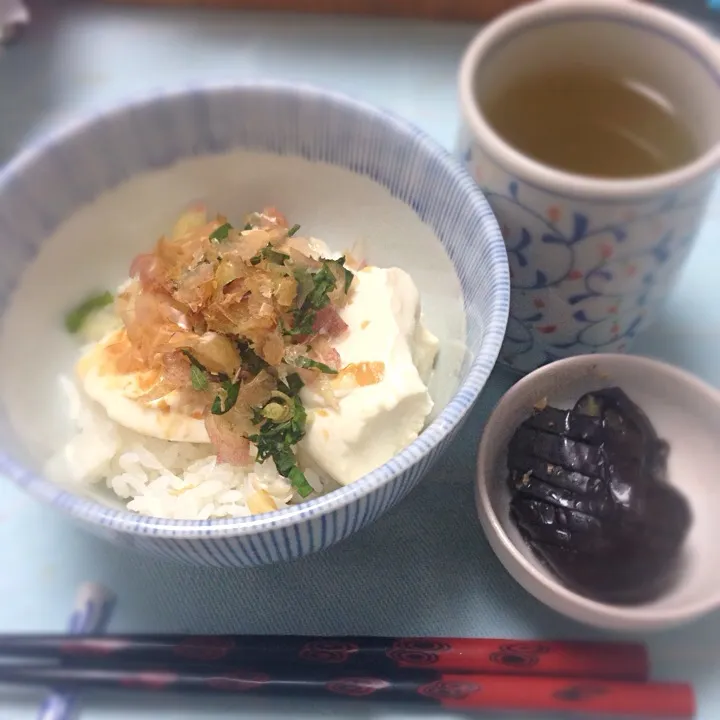 豆腐丼となす焼き浸し|l11aさん