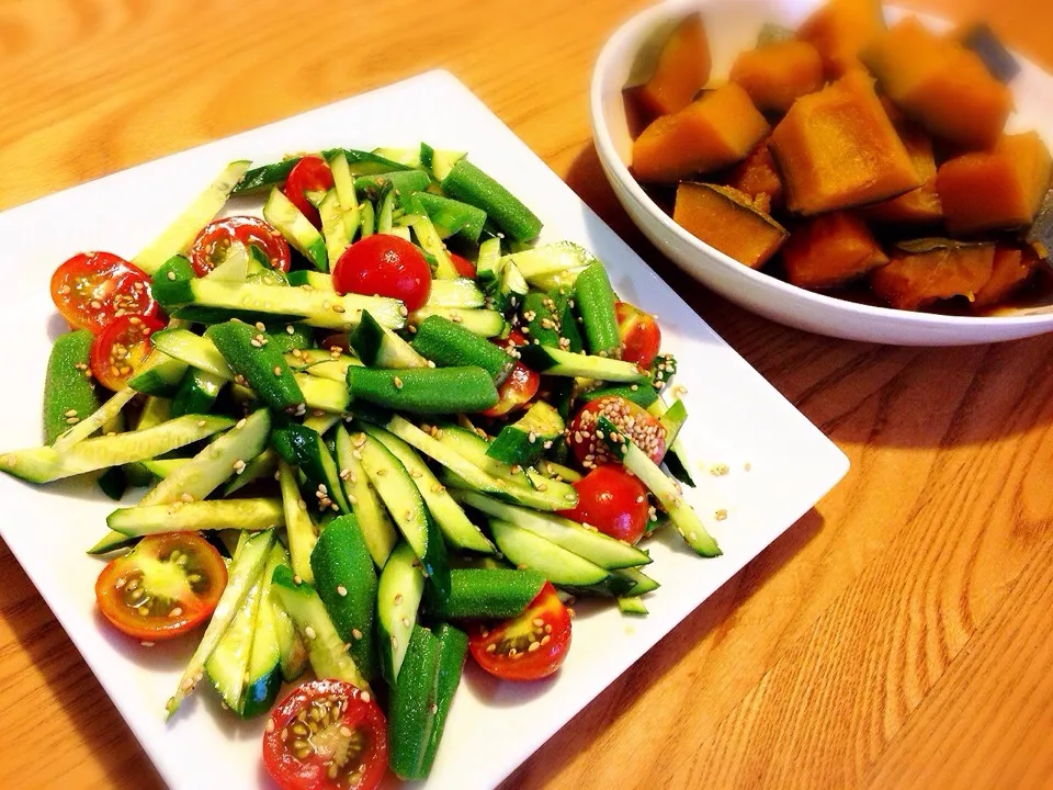 夏野菜サラダとかぼちゃの煮物|chihi3さん