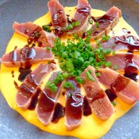 Snapdishの料理写真:Double source of tuna <Paprika cream&Balsamic butter>🐟鮪のWｿｰｽ(ﾊﾟﾌﾟﾘｶｸﾘｰﾑ&ﾊﾞﾙｻﾐｺﾊﾞﾀｰ)