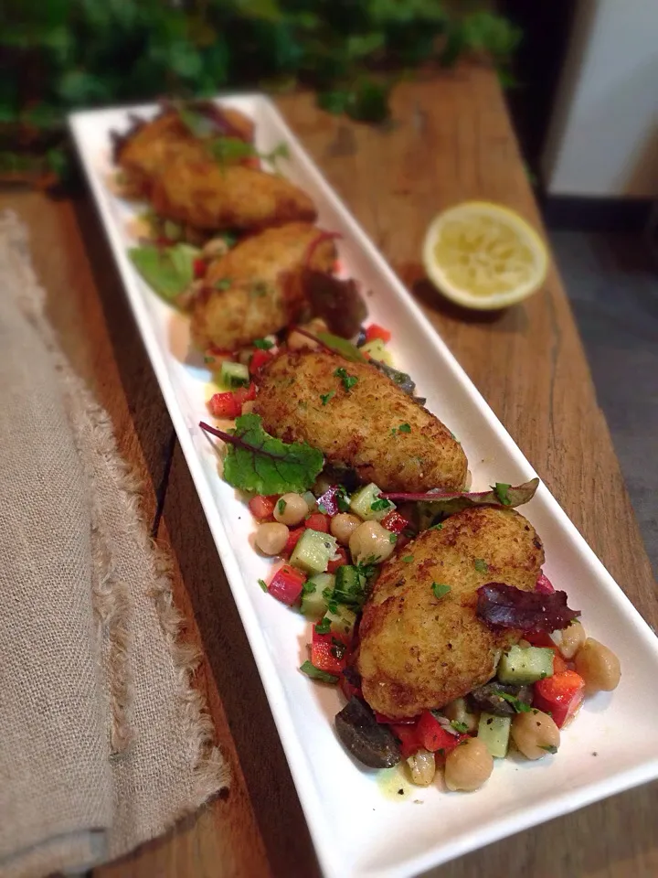 bacalao croquette with chickpea and pepper salad,failed.|rick chanさん