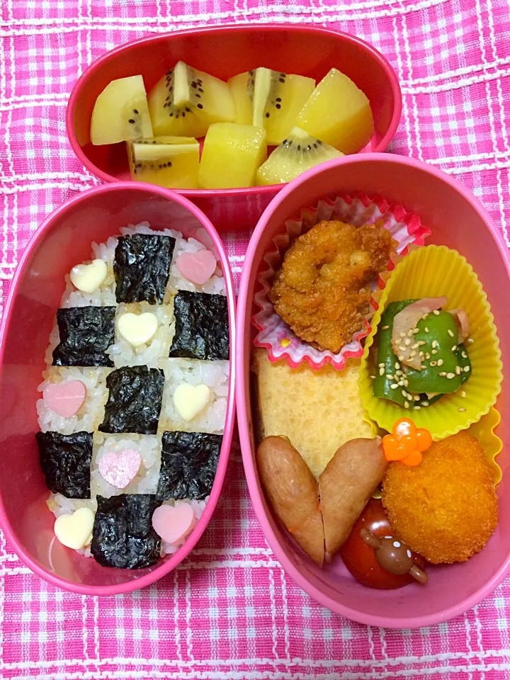 本日の学童弁当〜ハートの市松模様のり弁〜|こむぎさん