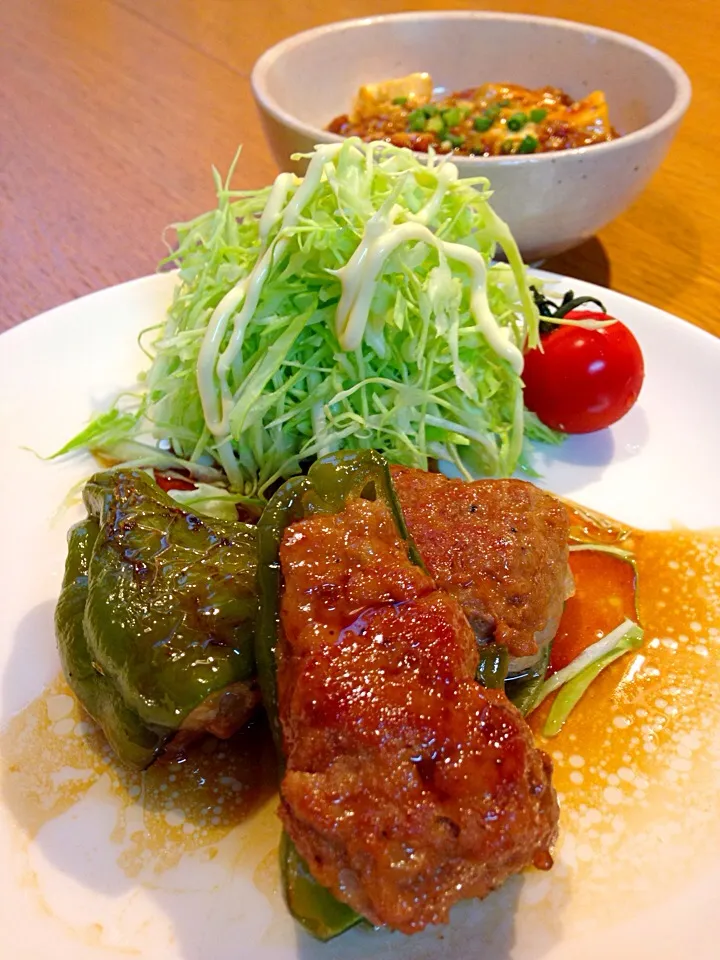 ピーマンの肉詰め  照り焼きソース|まつださんさん