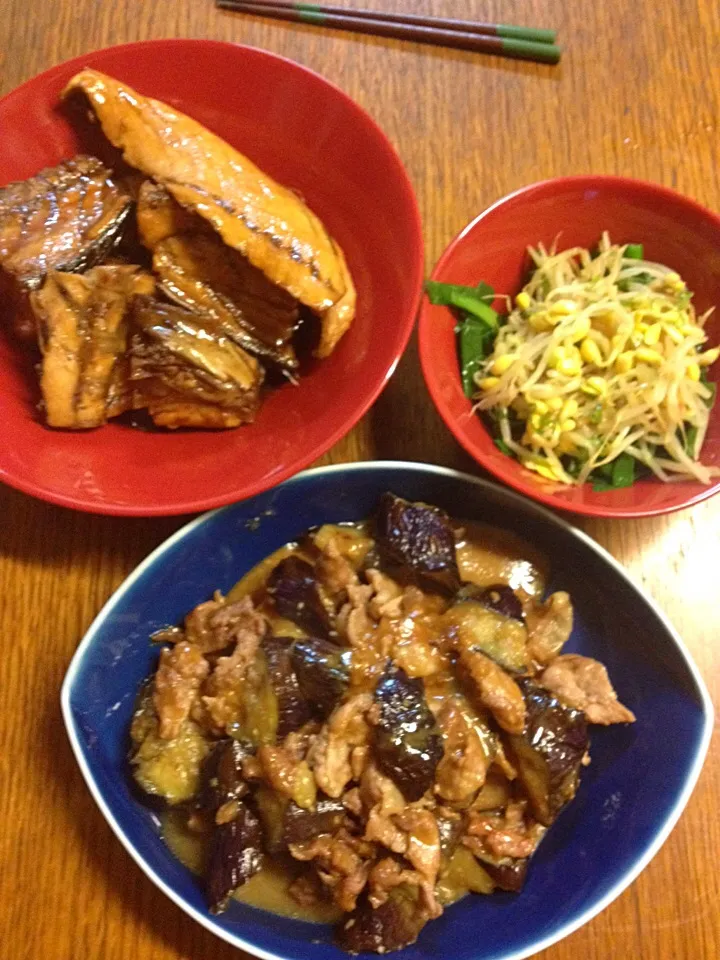 ★豚肉となすびの味噌炒め★はまちあら煮★豆もやしとニラのナムル|三宅 里美さん