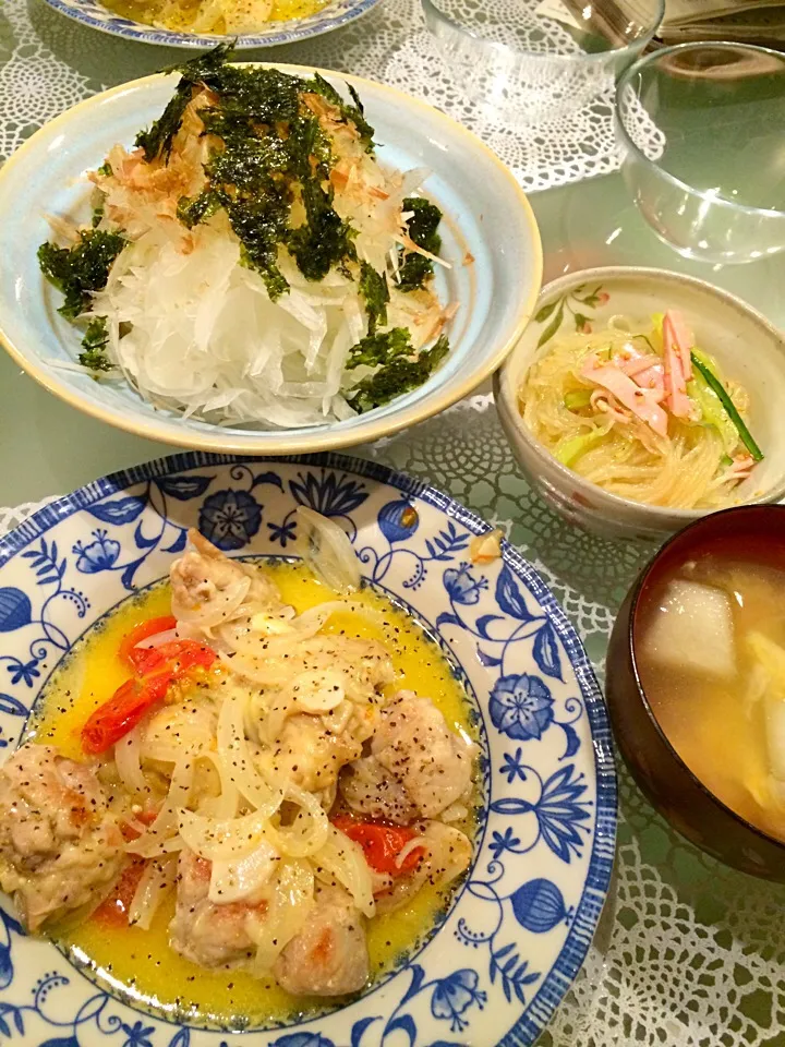 血液さらさらレシピ！〜チキンのチーズ焼き、春雨サラダ、玉ねぎサラダ、冬瓜のカニ玉スープ〜|Misakiさん