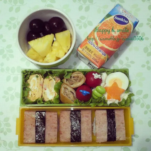 Snapdishの料理写真:今日の旦那くん弁当はスパムおにぎり弁当★|☆AI ☆さん