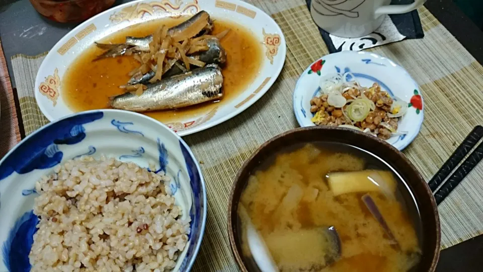 鰯の生姜煮＆納豆＆茄子の味噌汁|まぐろさん