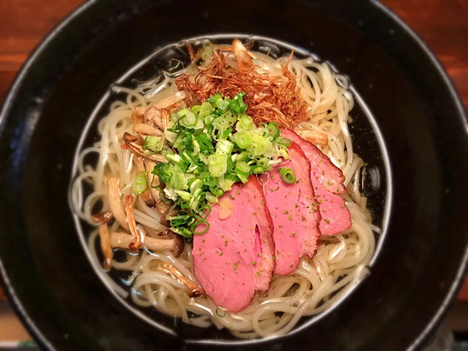 合鴨ロースハムと揚げねぎきのこ1|半田手延べそうめんの店 阿波や壱兆さん