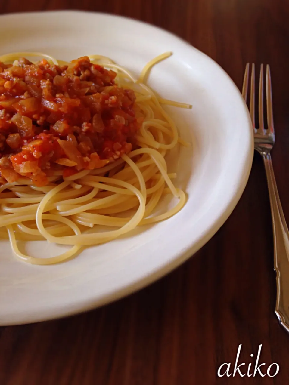 夏休みのランチ。ミートソースのパスタ。|akikoさん