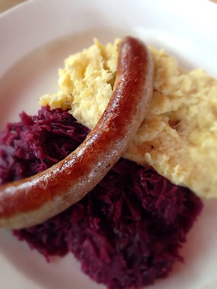 Frische Bratwurst mit Rotkohl und Kartoffelstampf|Fujiko Toyohashiさん