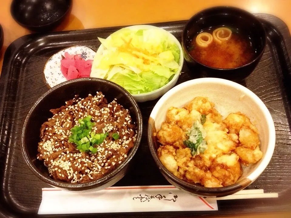 菜の花亭 仲良し丼(牛網焼き丼と小エビのかき揚げ丼)|美也子さん