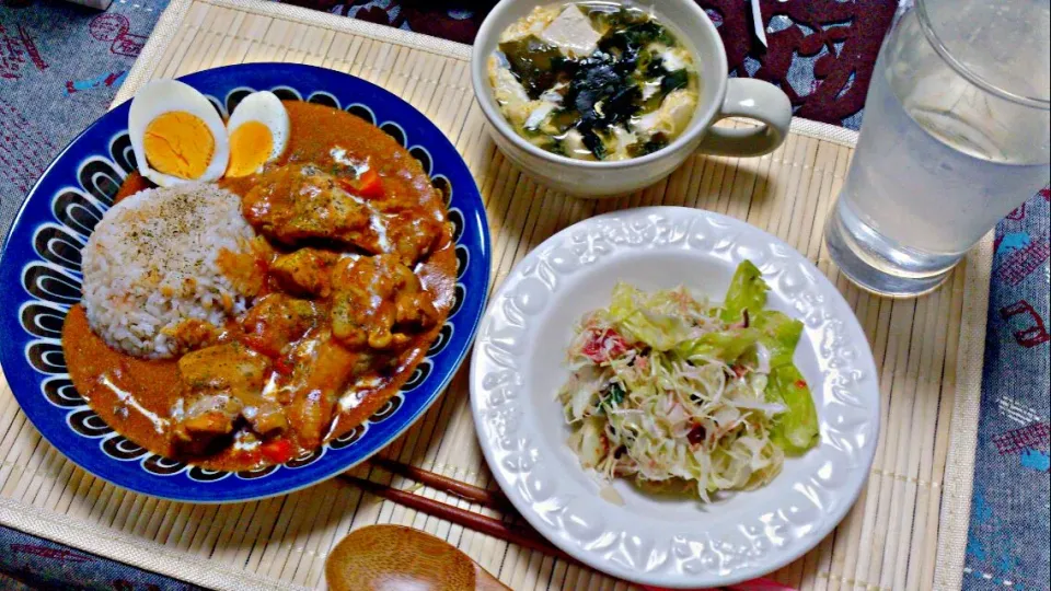 バターチキンカレー、サッパリサラダ、豆腐すまし汁|杉村愛さん