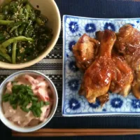 *とりもも肉の照り焼き
*トマトとクリームチーズの和えもの
*オクラといんげんの胡麻和え|ルイスさん