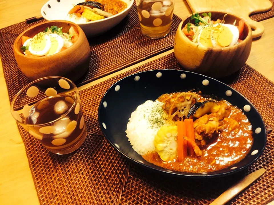 Snapdishの料理写真:＊*野菜グリルとトマトチキンカレー＊*|ちょこあや＊*さん