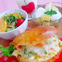 Snapdishの料理写真:ダイエット朝ごﾊﾟﾝ♪|みーさん