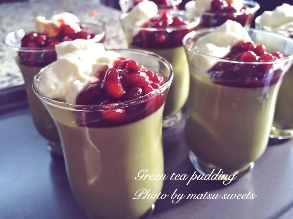 Green tea pudding w cream & Azuki|Matsu sweetsさん