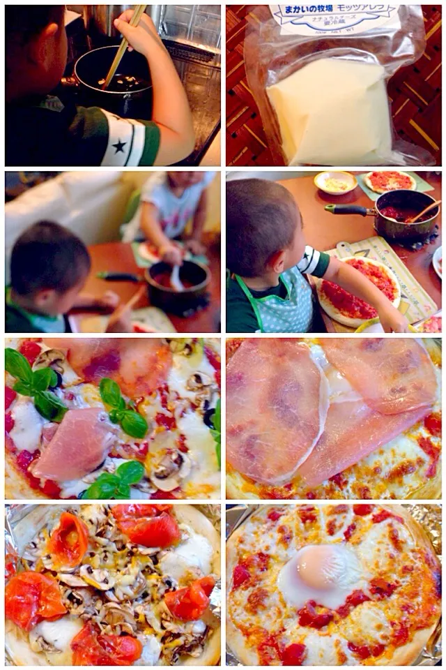 making Pizza🍕Mushroom cream Salmon,Bismarck&Margarita🍕ﾋﾟｯﾂｧﾋﾞｽﾏﾙｸ,ﾏﾙｹﾞﾘｰﾀ&ﾏｯｼｭﾙｰﾑｸﾘｰﾑｻｰﾓﾝ by kids&Me|🌈Ami🍻さん