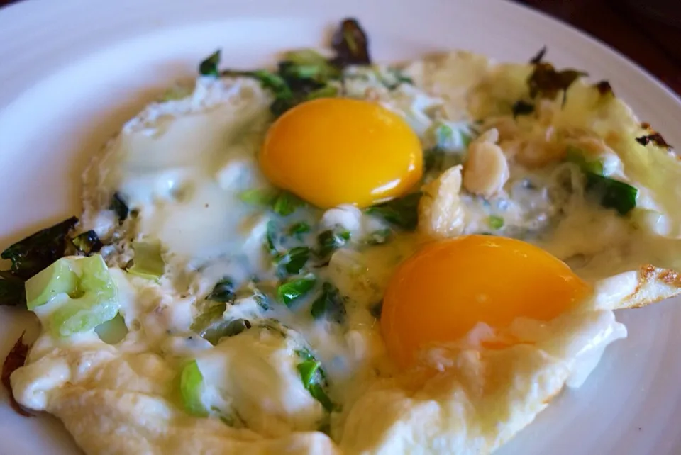 Sunny side up with mushrooms and pok choi|Aliceさん