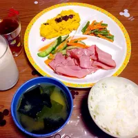 Snapdishの料理写真:かぼちゃサラダといんげんの胡麻和え|まみさん