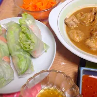 エビとアボカドの生春巻き＆鶏もも肉のピーナツ煮でエスニック夕ご飯|Yukaさん