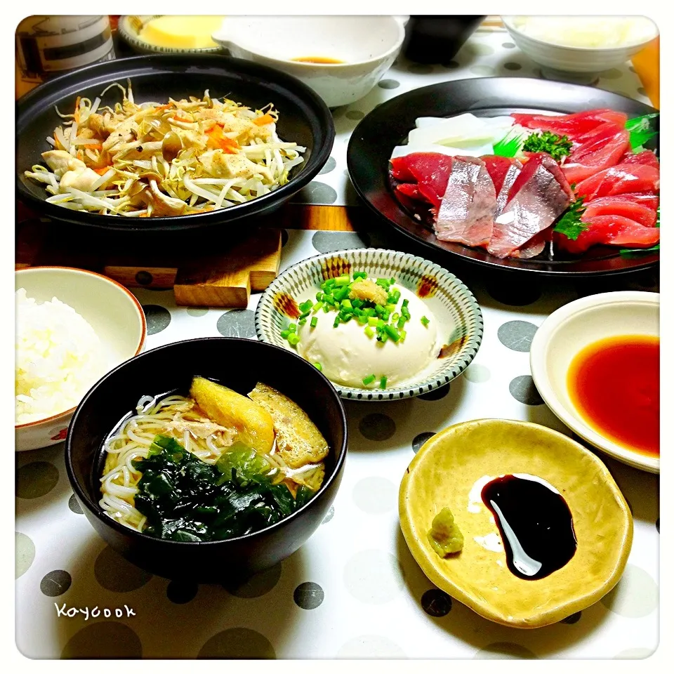 お刺身と蒸し野菜の夕飯🐾|Asahimaruさん