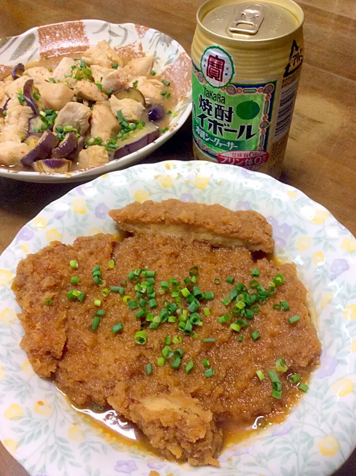 Snapdishの料理写真:茄子と鶏肉のみぞれ煮、チキンカツの甘辛煮♫(^_^)v|Norio Fukudaさん