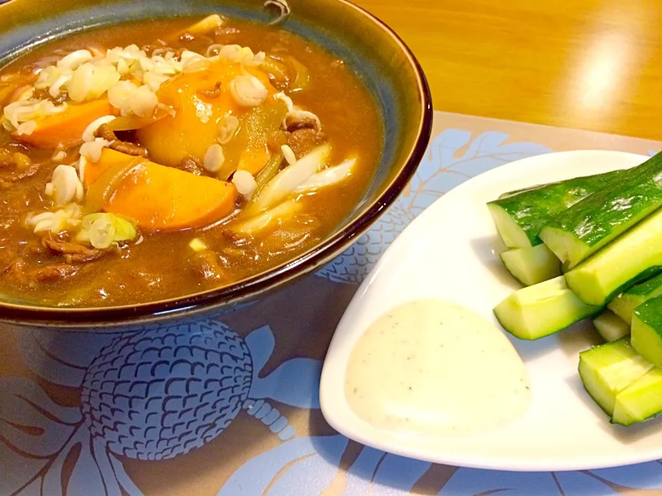 カレーうどんで夕食🍛🍛|かずみさん