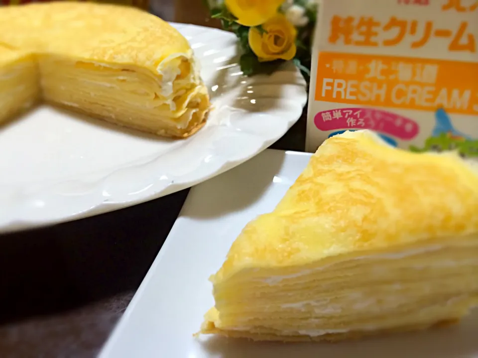 自家製ホットケーキミックスでミルクレープ♪生クリーム少なっ！って(>_<)|Bちゃんさん