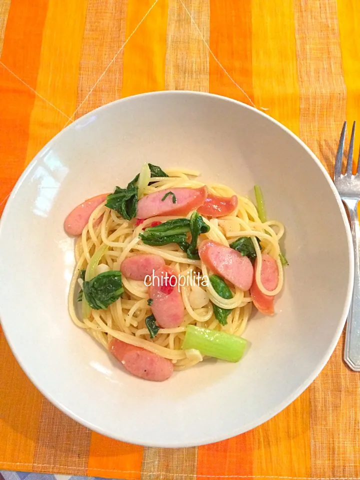 Snapdishの料理写真:Sausage and bok choy pepperoncini|chitopilitaさん