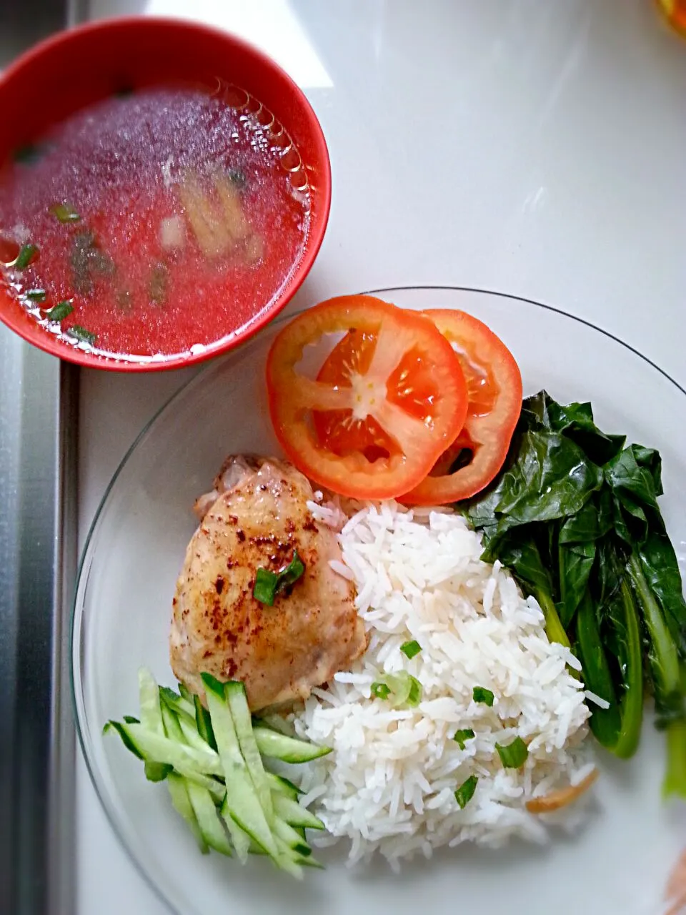 Snapdishの料理写真:chicken rice w vege in oyster sauce|susan laiさん