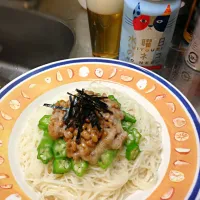 Snapdishの料理写真:オクラと納豆のぶっかけそうめん|まよべさん