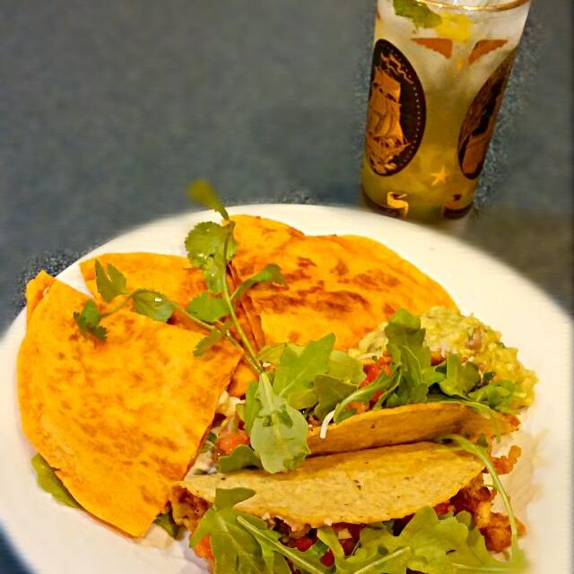vegetarian nightbean cheese quesadilla and tofu raco with homemade