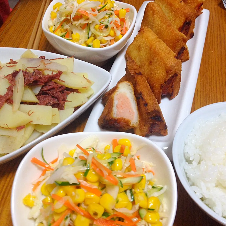 ハトシとコンビーフポテトとたいめいけん的コールスロー|なお。さん