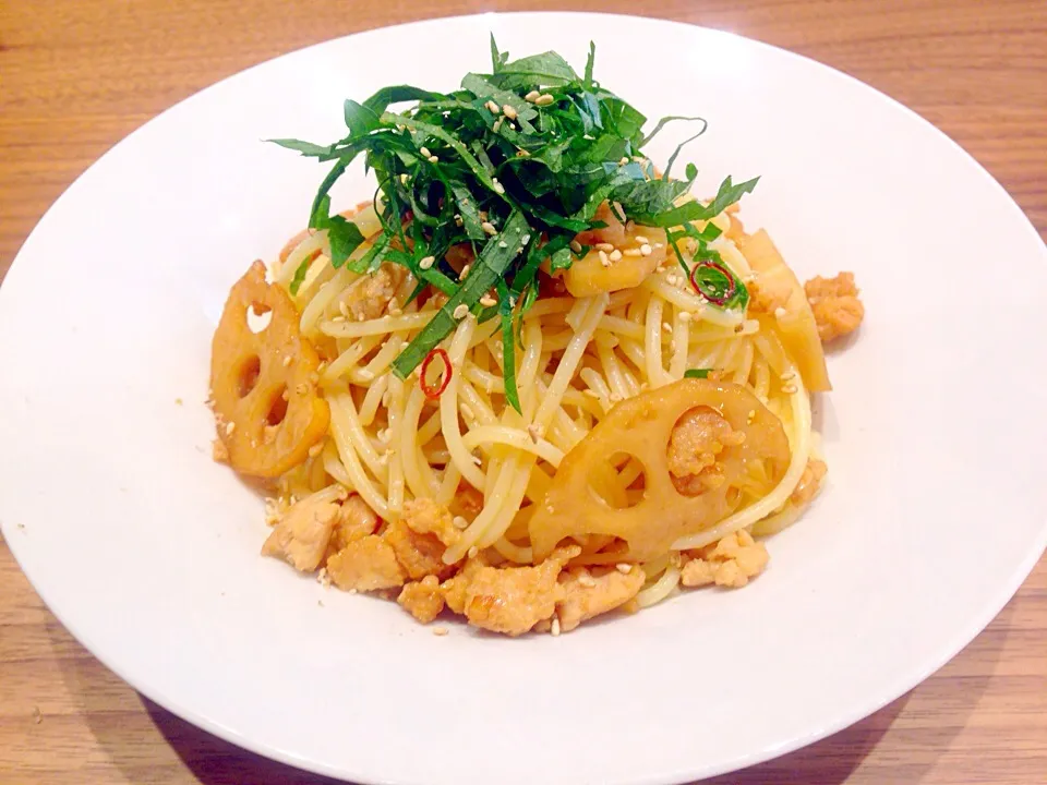 レンコンとひき肉の和風パスタ|あやかさん