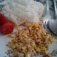 - ground pork with egg
- sausage
- white rice

 #asianfood|Maiyia changさん