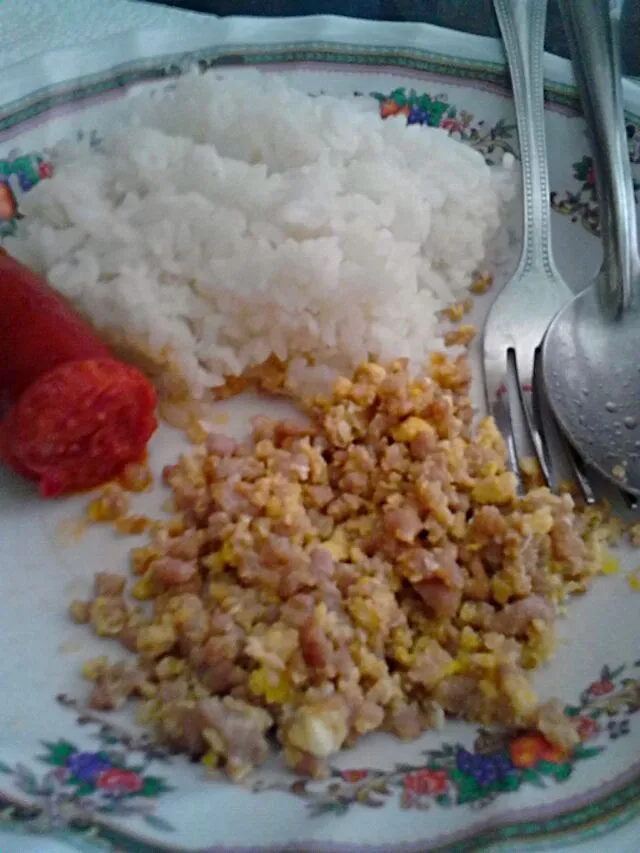 - ground pork with egg
- sausage
- white rice

 #asianfood|Maiyia changさん