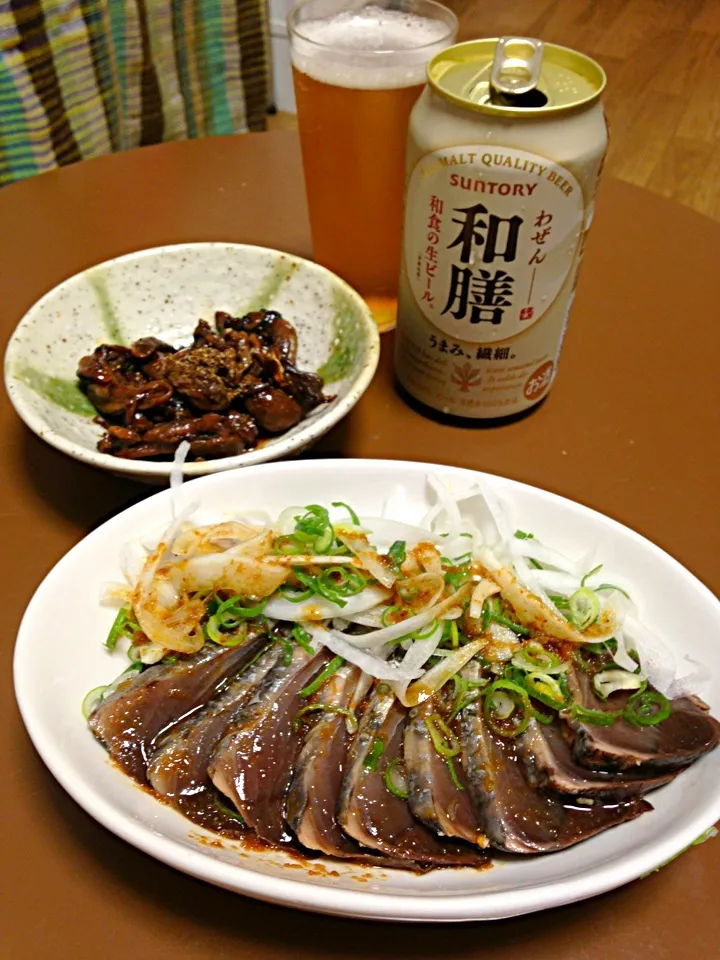 鰹のたたきと鰻の肝焼き|まよべさん