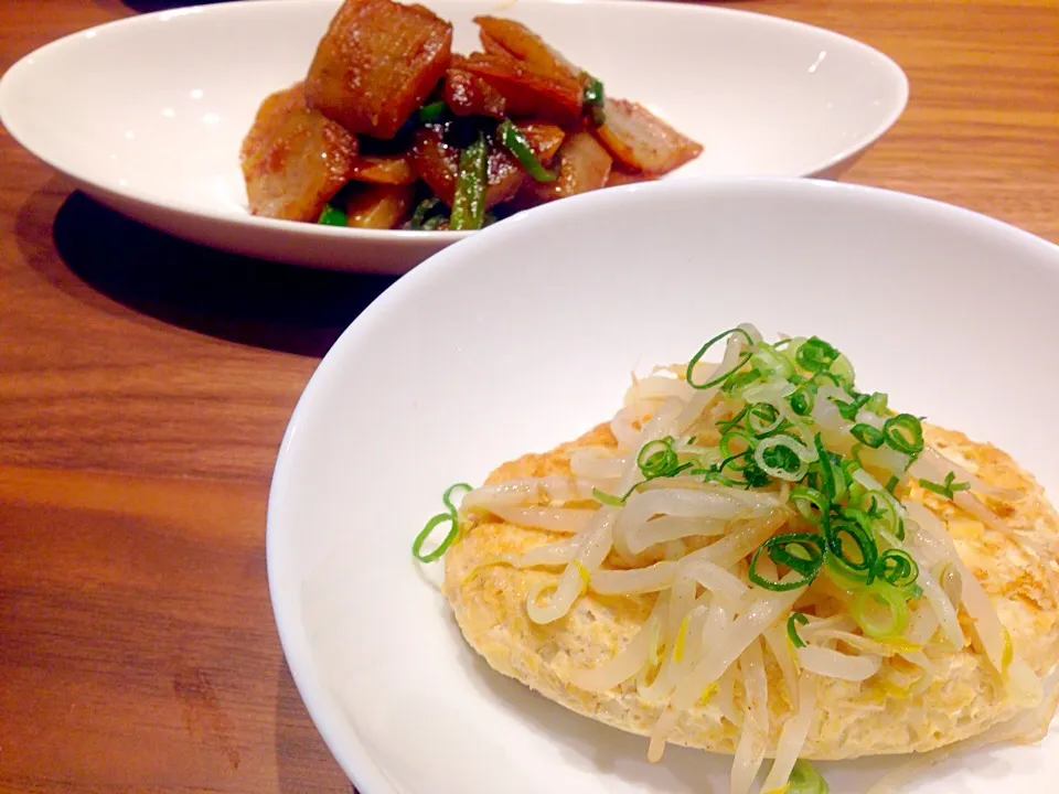 ナムルのせ豆腐ハンバーグとこんにゃくの焼肉風炒め|あやかさん