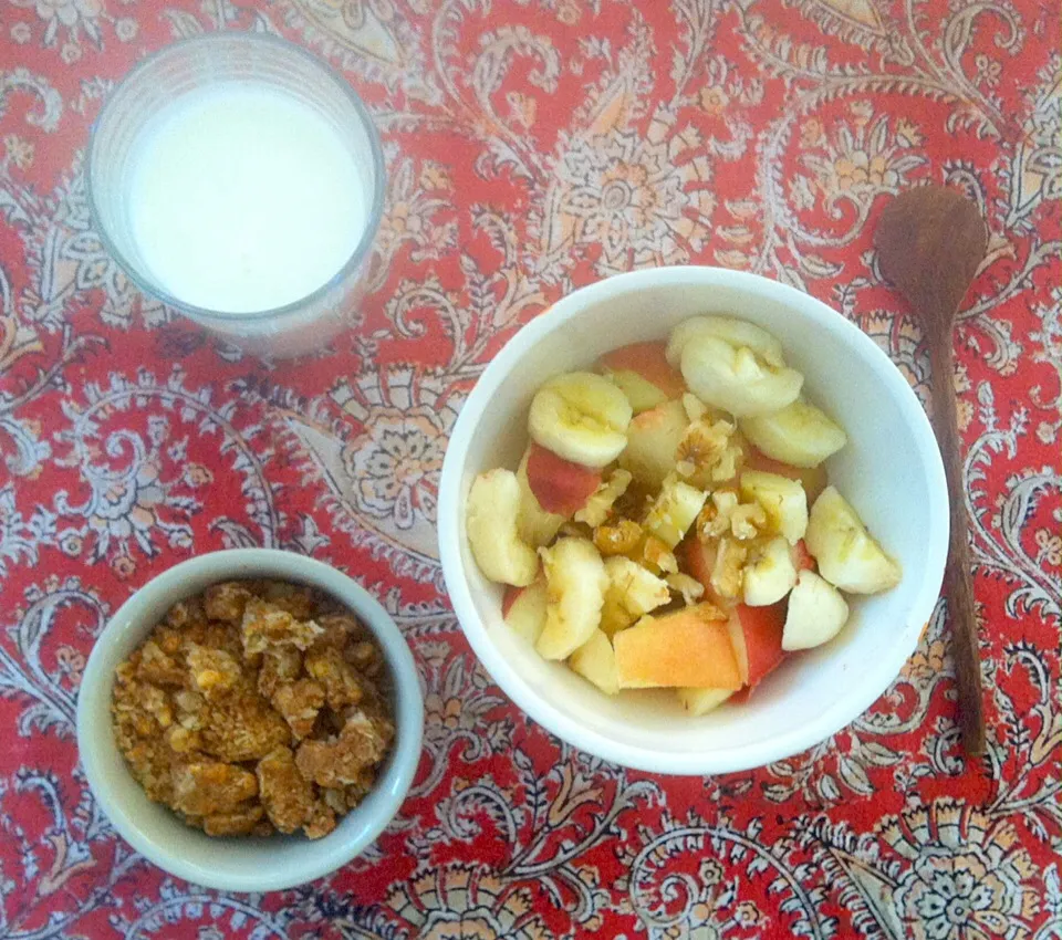 Kiefr vanilla yogurt with fruit bowl and granola and walnuts|victoria valerioさん