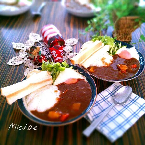 朝カレー♪(*^^*)
・カレーライス&パン
・サラダ
・目玉焼き
・白桃|michaeさん