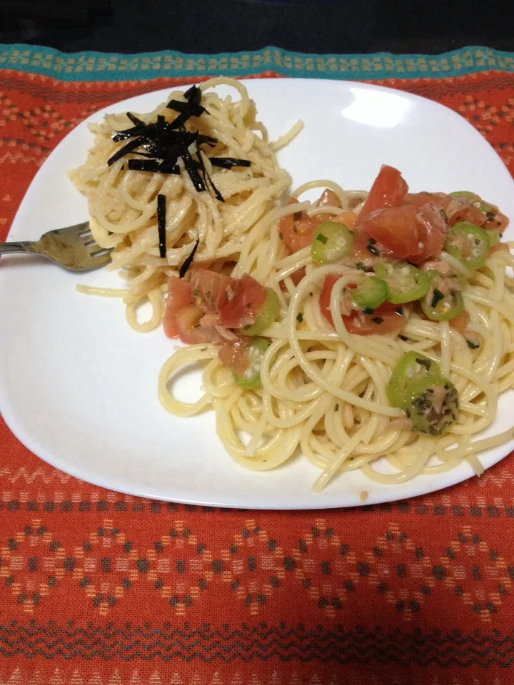 明太クリームパスタと冷製パスタ|muchumiさん